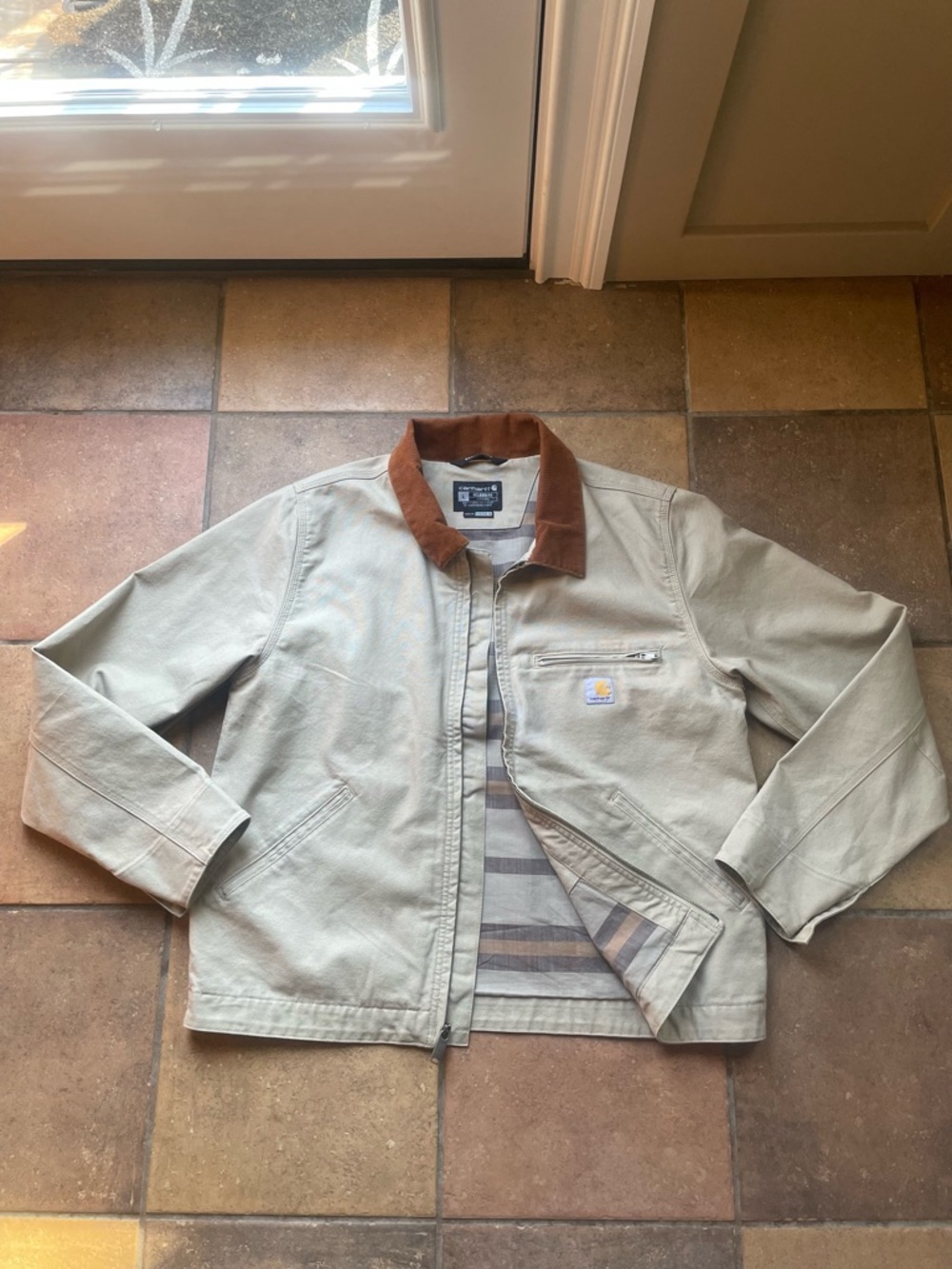 Carhartt Detroit Tan Canvas Jacket with Brown Corduroy Collar